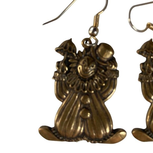 Vintage Brass Clown Earrrings Dangle Circus Clown Lightweight 1.25 inch - Picture 2 of 6
